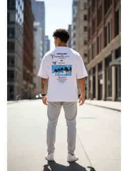 Tricou barbati alb, cu imprimeu pe spate, oversize 11820 P19-6.3